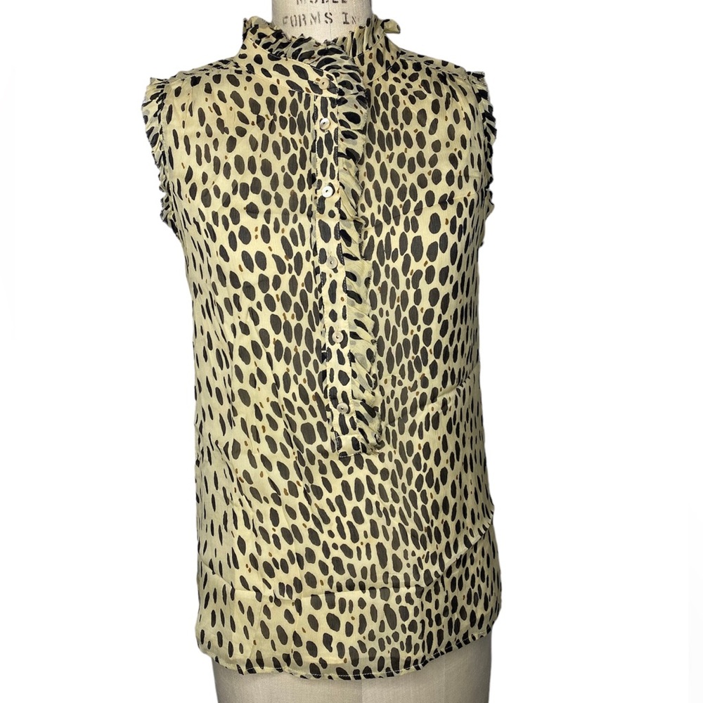 J Crew sleeveless ruffle animal print top 100% silk
